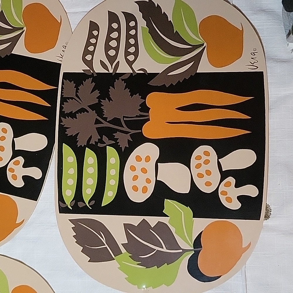 Vintage 70s Vera Neumann Set of 6 Placemats Mushrooms Peas Carrots Onions